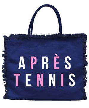 Linen Fringe Tote (Navy) - Après Tennis