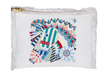 Linen Fringe Cosmetic Bag - Blue Equestrian