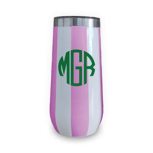 Custom Pink Stripe Champagne Tumbler - Monogram