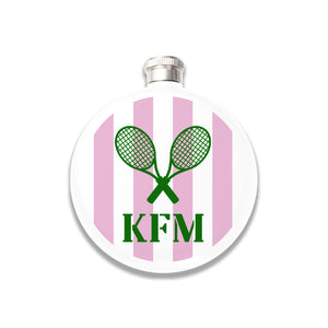 Custom Round Flask - Pink Stripe Tennis