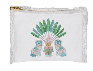 Linen Fringe Cosmetic Bag - Palm Dogs
