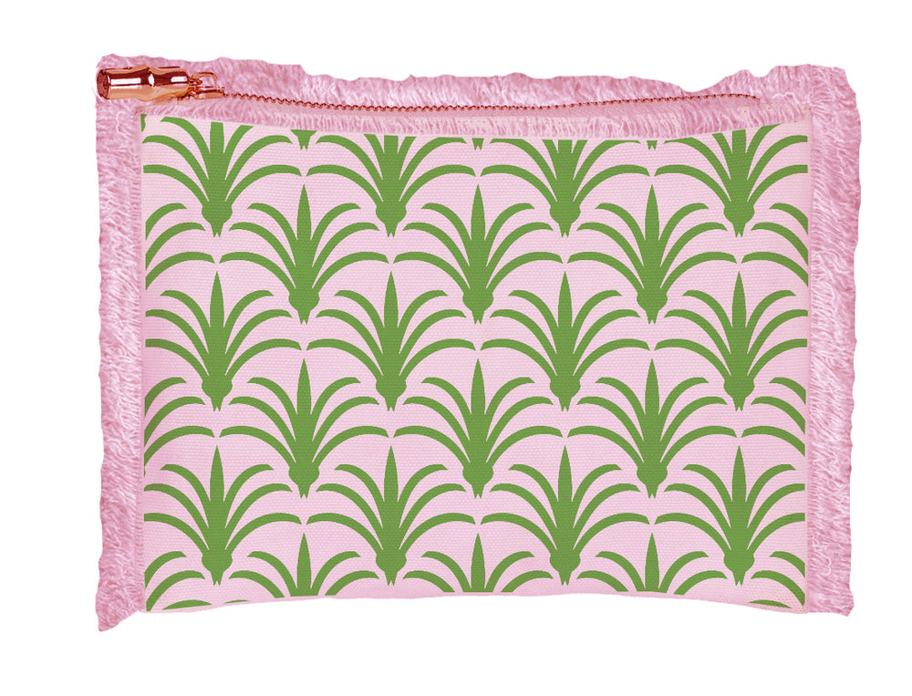Pink Fringe Cosmetic Bag - Green Fleur