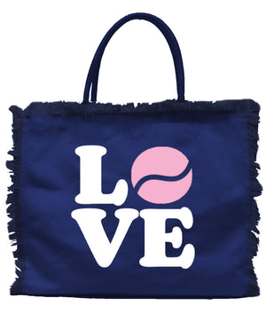 Linen Fringe Tote (Navy) - LOVE