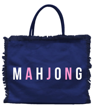 Linen Fringe Tote (Navy) - Mahjong
