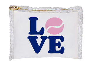 Linen Fringe Cosmetic Bag - LOVE Navy