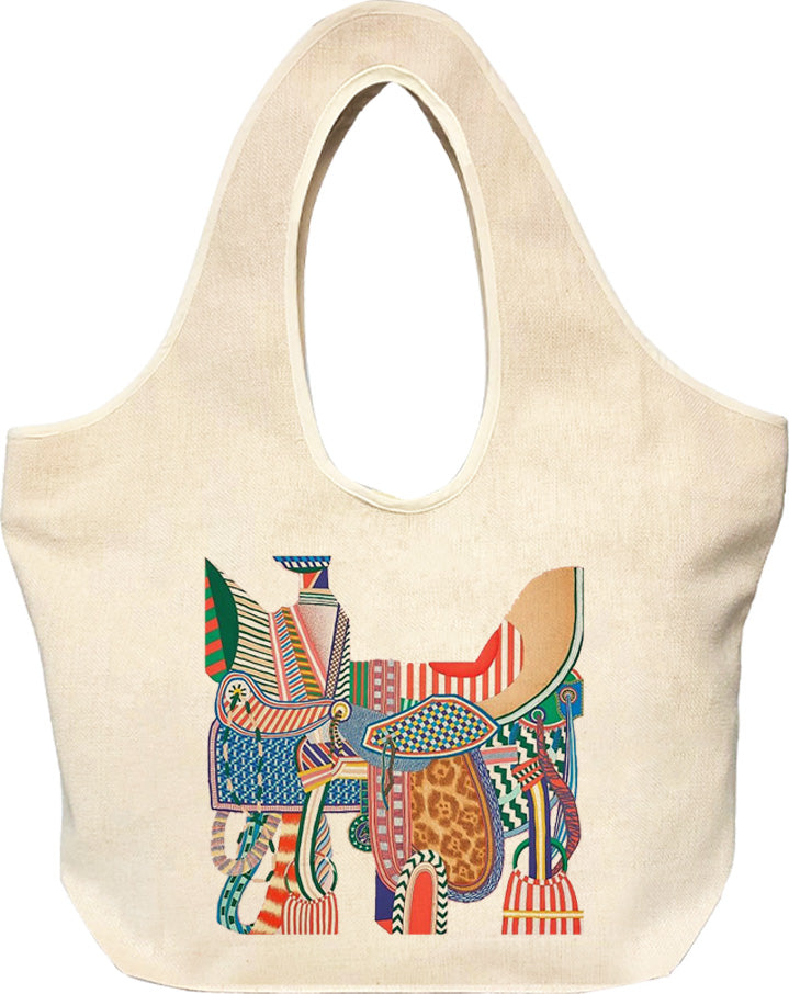Linen Tote Bag - Orange Equestrian