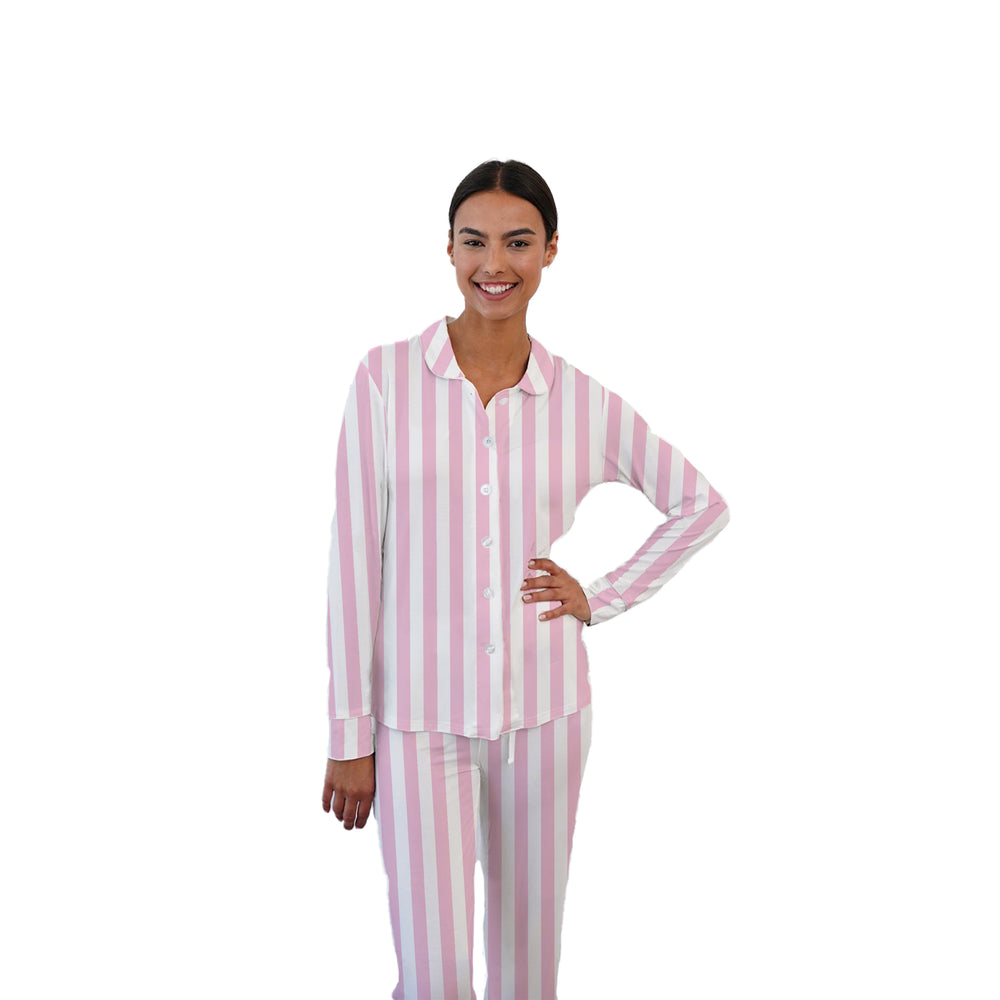 RED 2PC PANT SET WITH PINK & IVORY ABSTRACT CONTRAST TRIM main image 1