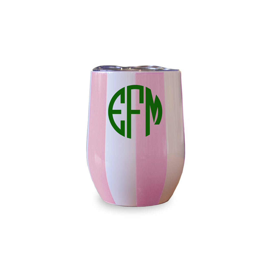 Custom Pink Stripe Wine Tumbler - Monogram