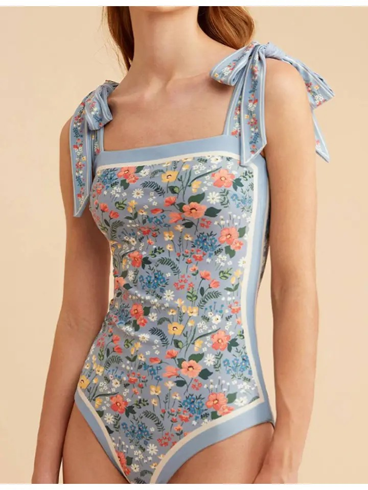 Reversible Bathing Suit- Blue Toile/Floral