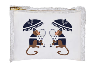 Linen Fringe Cosmetic Bag - Tennis Monkey