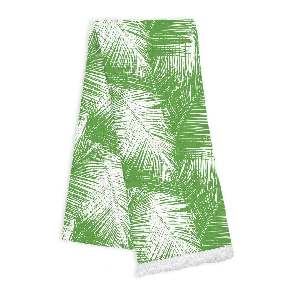 Linen Fringe Guest Towel- Green Palm